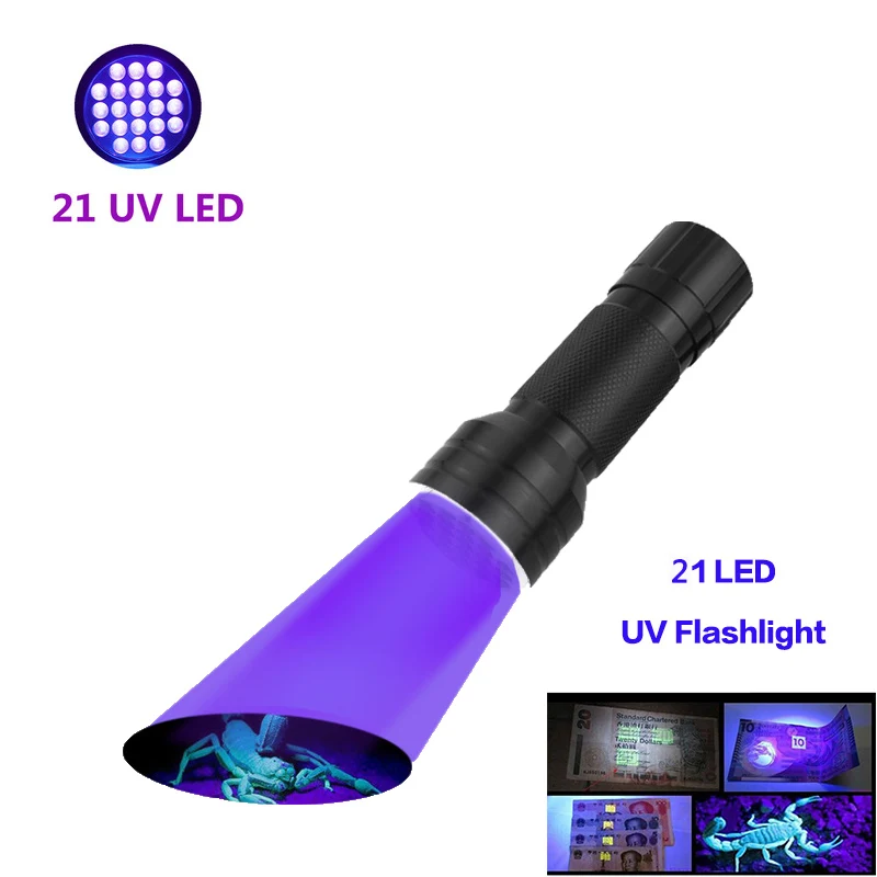 21 LED УФ-фонарик черный свет, 9 12 21 51 LED 395 нм Ультрафиолетовый фонарь детектор черного света для собак мочи, пятен домашних животных и клопов z50 - Испускаемый цвет: 21 LED