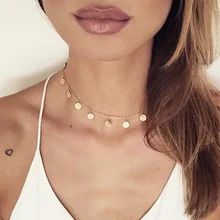 Богемное Золотое серебряное ожерелье-чокер с кисточкой и монеткой, ювелирные изделия, подарки для женщин и девушек