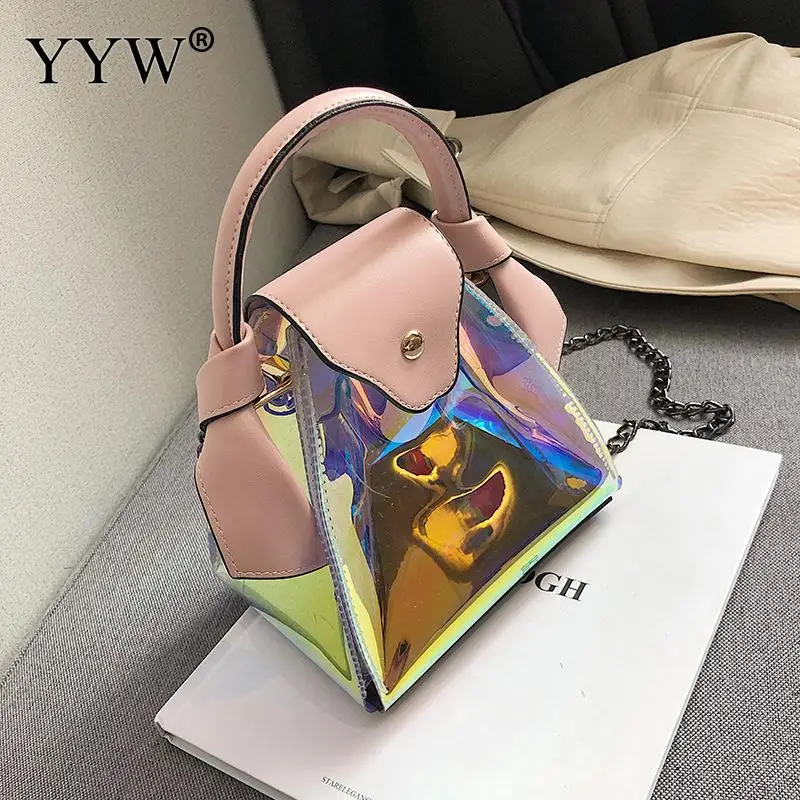pink Лазерные кошельки и сумочки для женщин Bolso Transparente Mujer Сумка-тоут из искусственной кожи желе сумка прозрачные ручные сумки летние горячие сумки - Цвет: pink