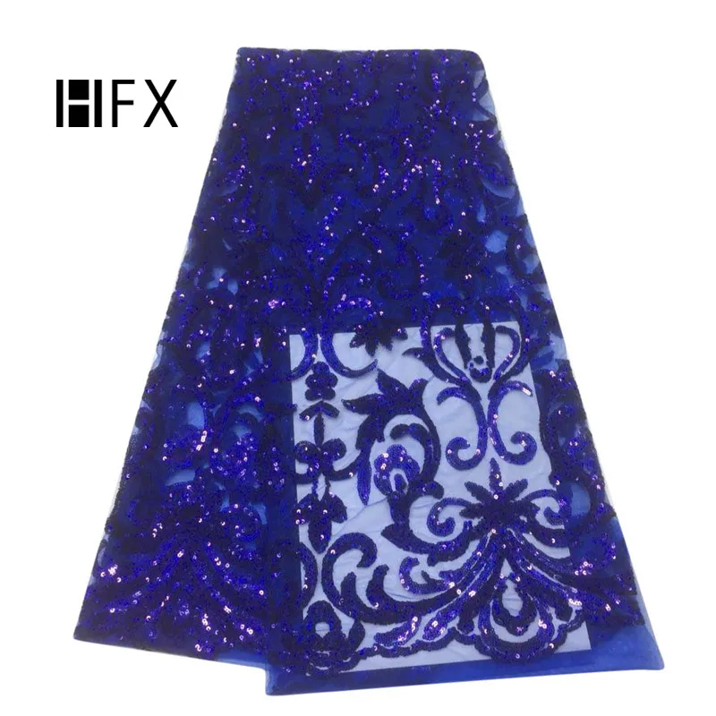 HFX High Quality African Lace Fabrics Embroidery Sequins Lace Fabric French Tulle Net Lace Fabric for Nigerian Wedding F1706-2