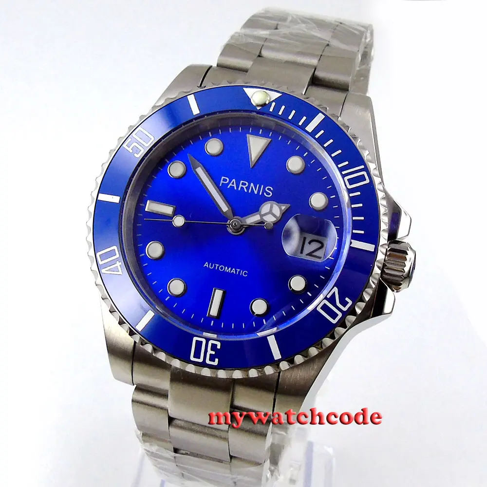 40mm parnis blue dial ceramic bezel luminous vintage sapphire miyota automatic movement mens watch P144 40mm parnis blue dial ceramic bezel luminous vintage sapphire miyota automatic movement mens watch P144