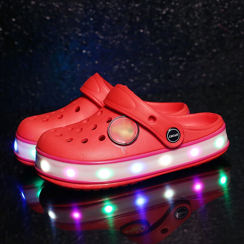XCRWAY LED Light Shoes Kids Slippers for Girls Glowing Toddler Boy Slippers Animal Pig Sandals