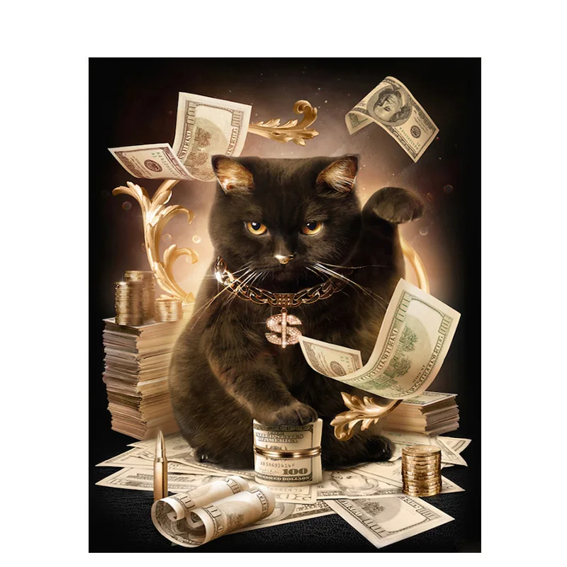 Lucky Cat с монетами. 40x50 см, картина по номерам, сделай сам, настенное искусство, украшение гостиной, пейзаж, фигура, животное, цветок, мультфильм