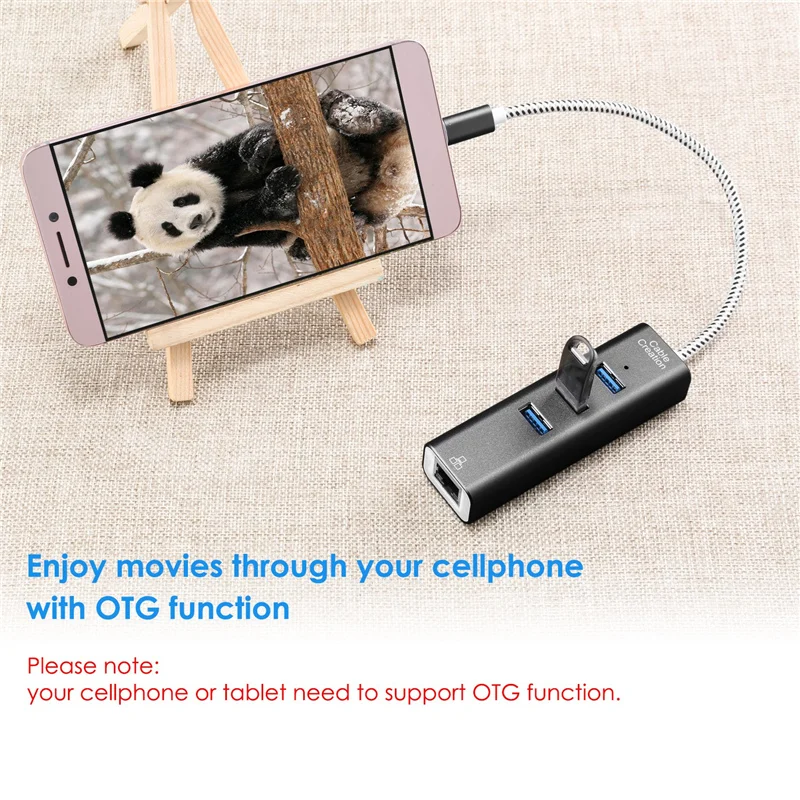 USB-C концентратор, Тип usb C 3USB 3,0 с Gigabit Ethernet Rj45 cетевой адаптер LAN, совместимый MacBook/Pro, Chromebook Pixel