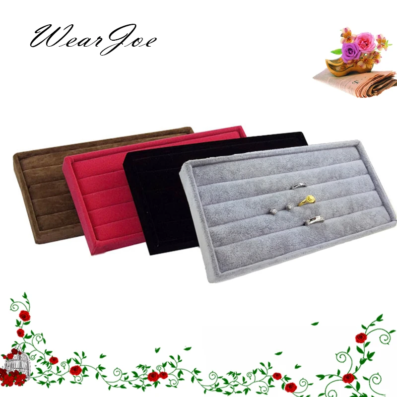 

4 Color Portable Jewelry Storage & Display Velvet Tray Ring Holder Container Gift Box Earring Showcase Stand Organizer 22*11cm
