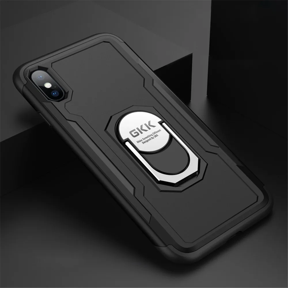 GKK Hybrid Armor Case for Apple iPhone X XS with Rotation Magnetic Finger Ring Tough Cover 6 6s 7 8 Plus XR Max |