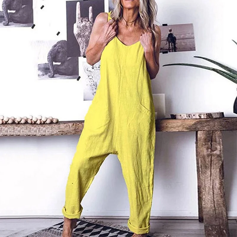 Overall Women Jumpsuit Summer Pants Lady Sexy V-Neck Loose Spaghetti Straps Party Jumpsuits Rompers