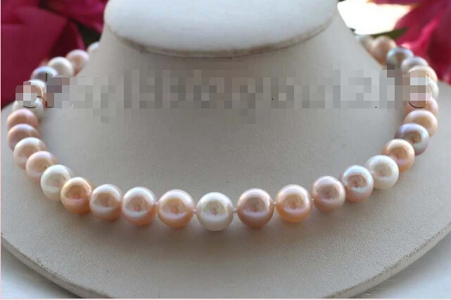 

Free shipping >>>>>>Genuine Natural 12mm Multicolor Round Pearl Necklace 925silver clasp #f1982