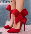 Fashion women s shoes pointed toe big bowtie thin heels high heels sandals shoes female DEleventh Classics Sexy Women Red Wedding Shoes Peep Toe Stiletto High Heels Shoes Woman Sandals Black Red Nude Big Size 43 US10