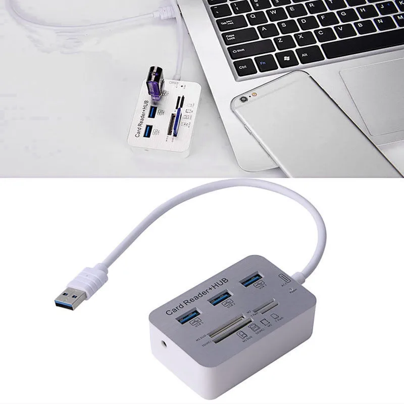 Multi Функция Портативный Micro USB Hub Card Reader 3 Порты и разъёмы Алюминий 0 хаб с MS SD M2 TF In 1