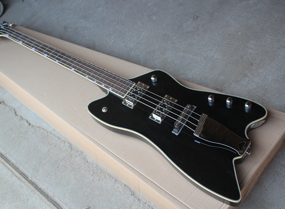 Factory Black Unusual Shape Electric Bass Guitar with 4 Strings,Chrome
