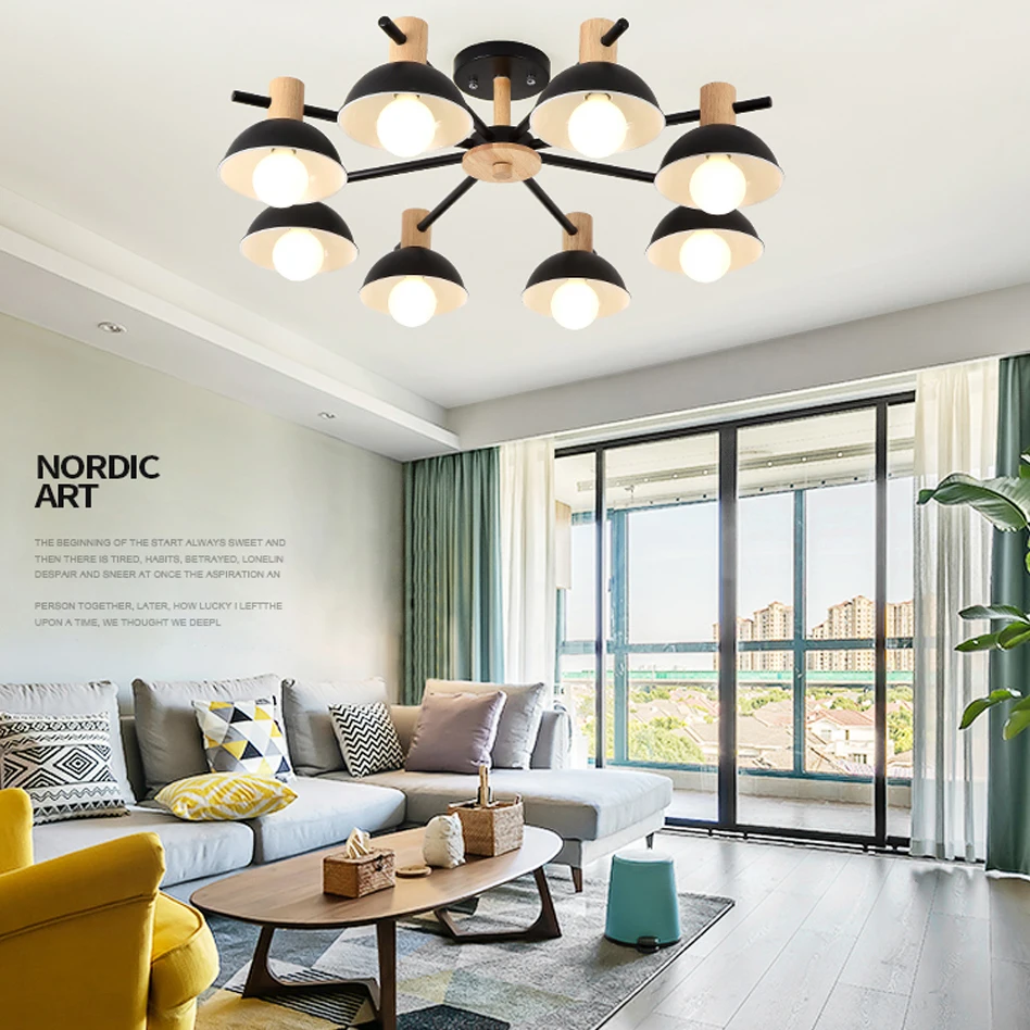 

led 27 Nordic Wood Iron LED Lamp.LED Light.Ceiling Lights.LED Ceiling Light.Ceiling Lamp For Foyer Bedroom Dinning Room