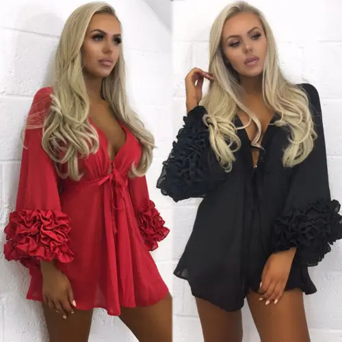 Longues Noir Manches rose jaune À Jaune Blanc blanc Voile Blouse Solide rouge Rouge D'été Noir Femmes Volants Plage XqYwA65