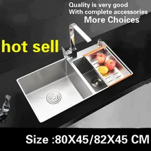 Стандартная большая кухонная ручная раковина двойной паз мытье посуды прочный 304 нержавеющая сталь Горячая 80x45/82x45 см