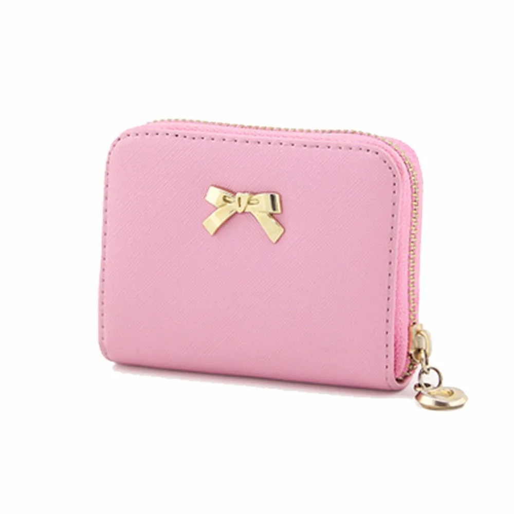 Aelicy роскошный модный милый кошелек клатч женские кошельки короткая маленькая сумка из искусственной кожи держатель для карт женский кошелек на молнии с бантом - Цвет: Розовый