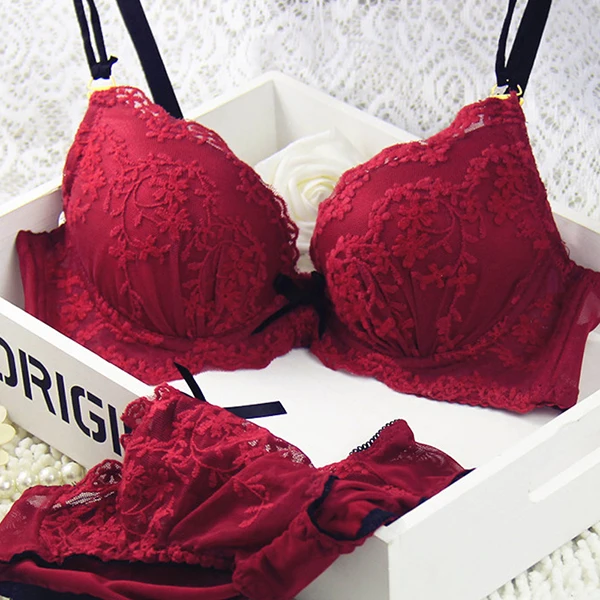 

Women Lace Bra Set Push Up Bra Three-breasted Bra Underwear Outfits Cup ABC