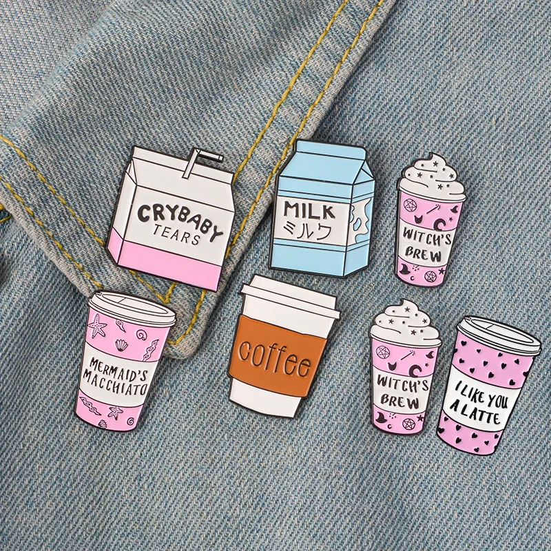 

WEISHUOLI Cute Metal Cartoon Milk Coffee Ice Cream Tea Cup Enamel Brooch Pin For Women New Brooches Badge
