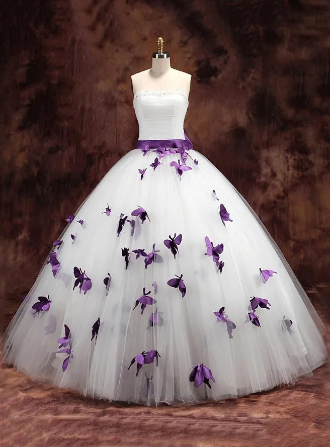Purple White Two Tones Ball Gown Colorful Wedding Dresses Strapless Purple White Two Tones Ball Gown Colorful Wedding Dresses Strapless Non Traditional Erfly Bridal Gowns Vestido De Novia In From Weddings