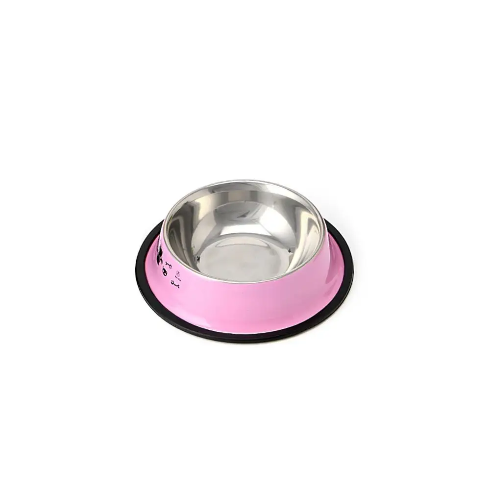 Многоцветная противоскользящая миска из нержавеющей стали для кошек и собак, миска для кормления домашних животных - Цвет: Pink