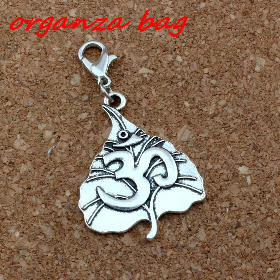 

4 Pcs/lot Antique silver Tree leaf OM Yoga Sign Charms with Lobster clasp Fit Charm Bracelet DIY Jewelry 24.8x46mm A-383b