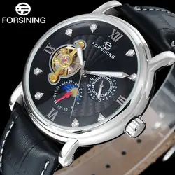 Модные Повседневное Forsining Moon Phase час Дисплей Для мужчин Часы Мода Tourbillion Наручные часы автоматические механические часы A830