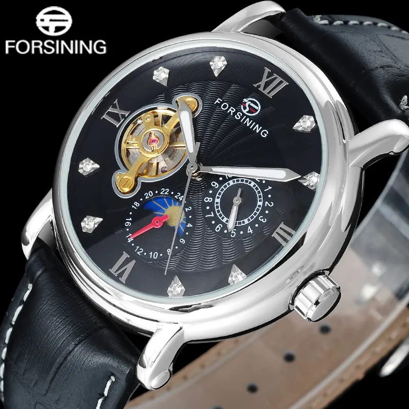 Fashion Casual FORSINING moon phase hour display men watches fashion tourbillion wristwatches automatic Mechanical clock A830