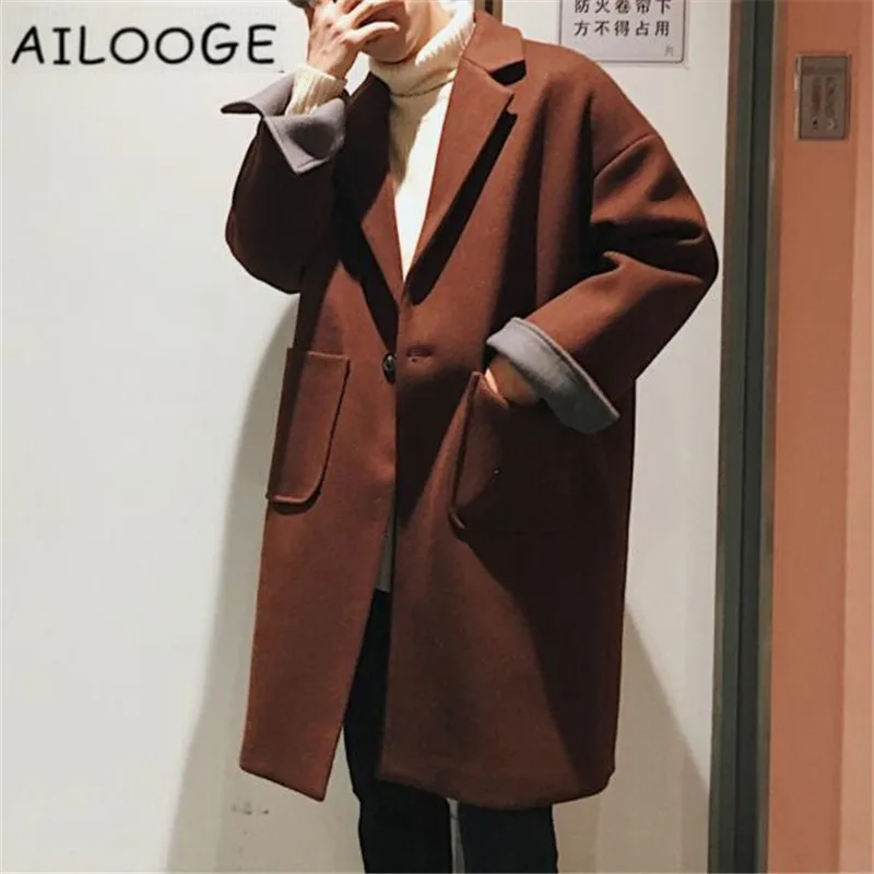 Новое модное шерстяное длинное зимнее пальто для мужчин, утолщенное шерстяное пальто для мужчин, мужские пальто и куртки
