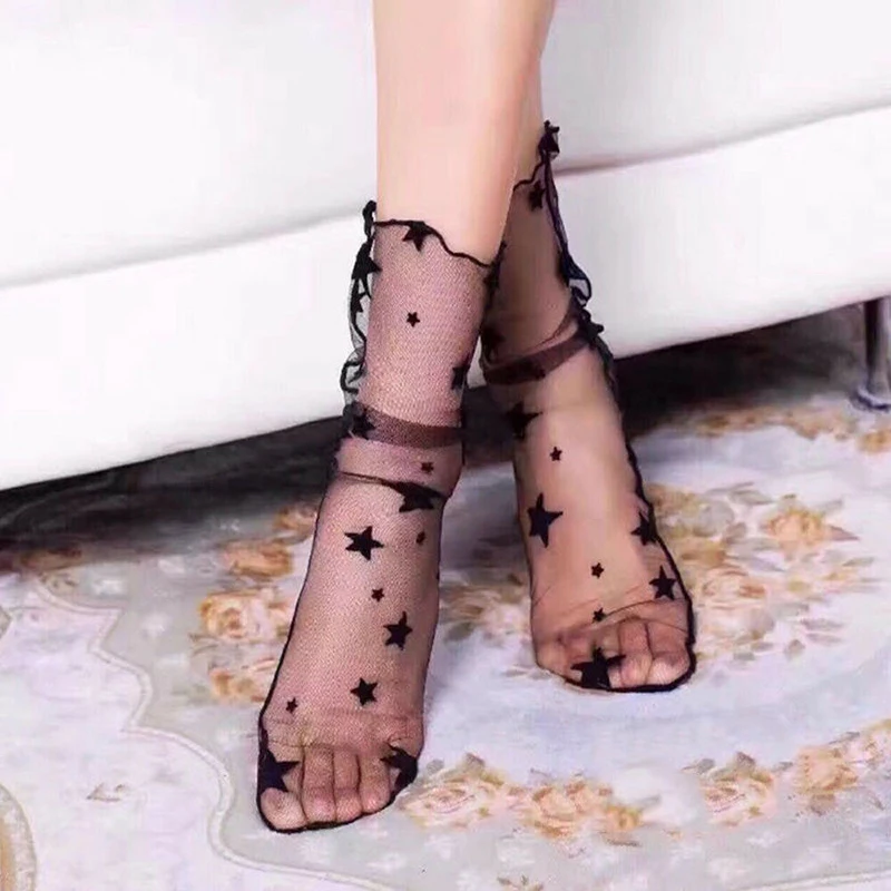 2019 женская сексуальная сетка носки сетка из шнурков лодыжки высокая поп отделка подарок звезда печатных дамские носки Повседневная летняя