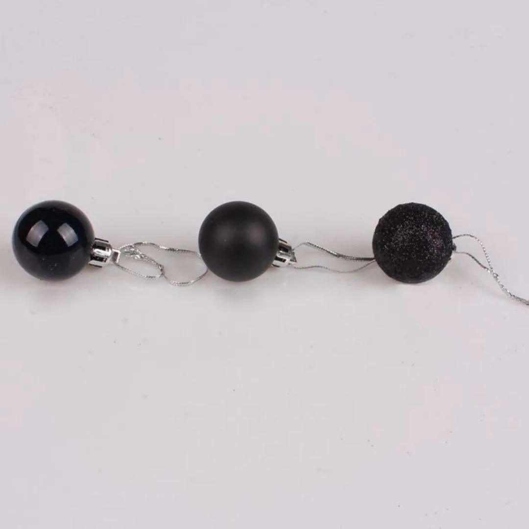 24Pcs DIY Christmas Baubles Tree Plain Glitter XMAS Ornament Ball Decoration Black