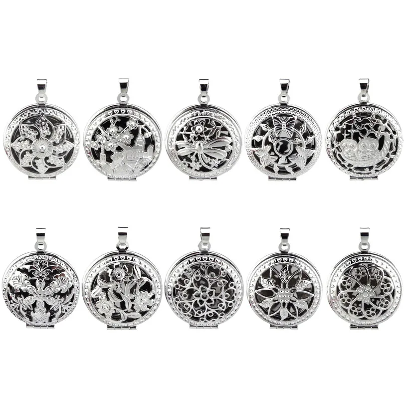 

10X Aroma Diffuser Pendant Open Silver Tone Lockets Pendant Perfume Essential Oil Aromatherapy Locket Pendant With Pads