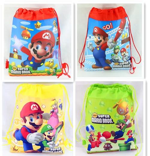 12 шт. Супер Марио Bros Детские рюкзаки на шнурке сумки для школы и шопинга нетканые ткани Дети День рождения лучший подарок