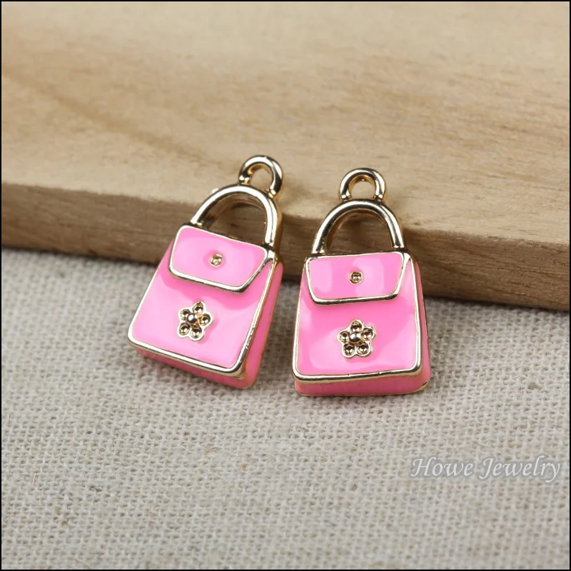 

40 pcs High Quality fashion Charm Bags Pendant enamel KC Gold plated fit European Necklace DIY Metal Jewelry Findings