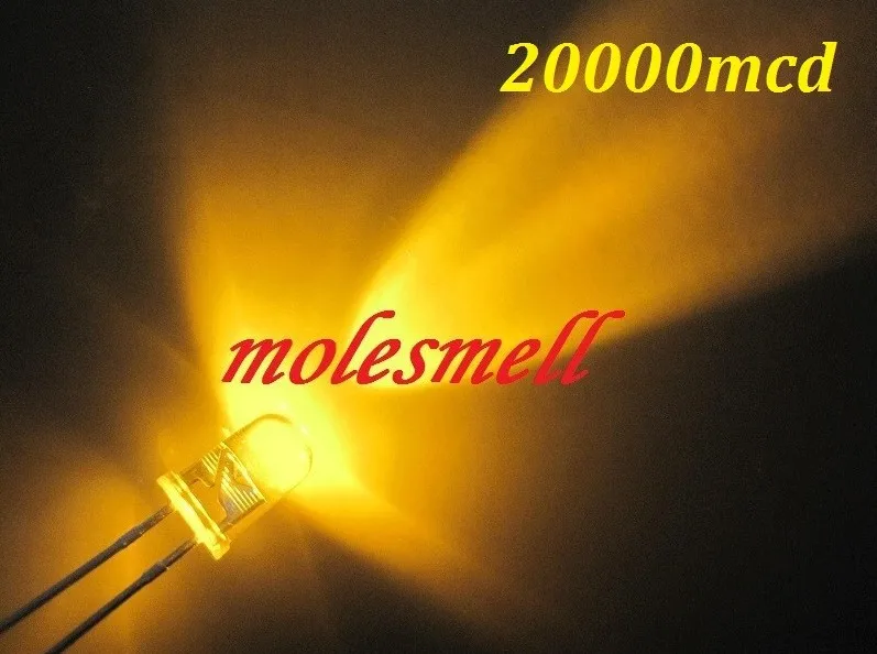 1000 pces 5mm amarelo redondo de alta