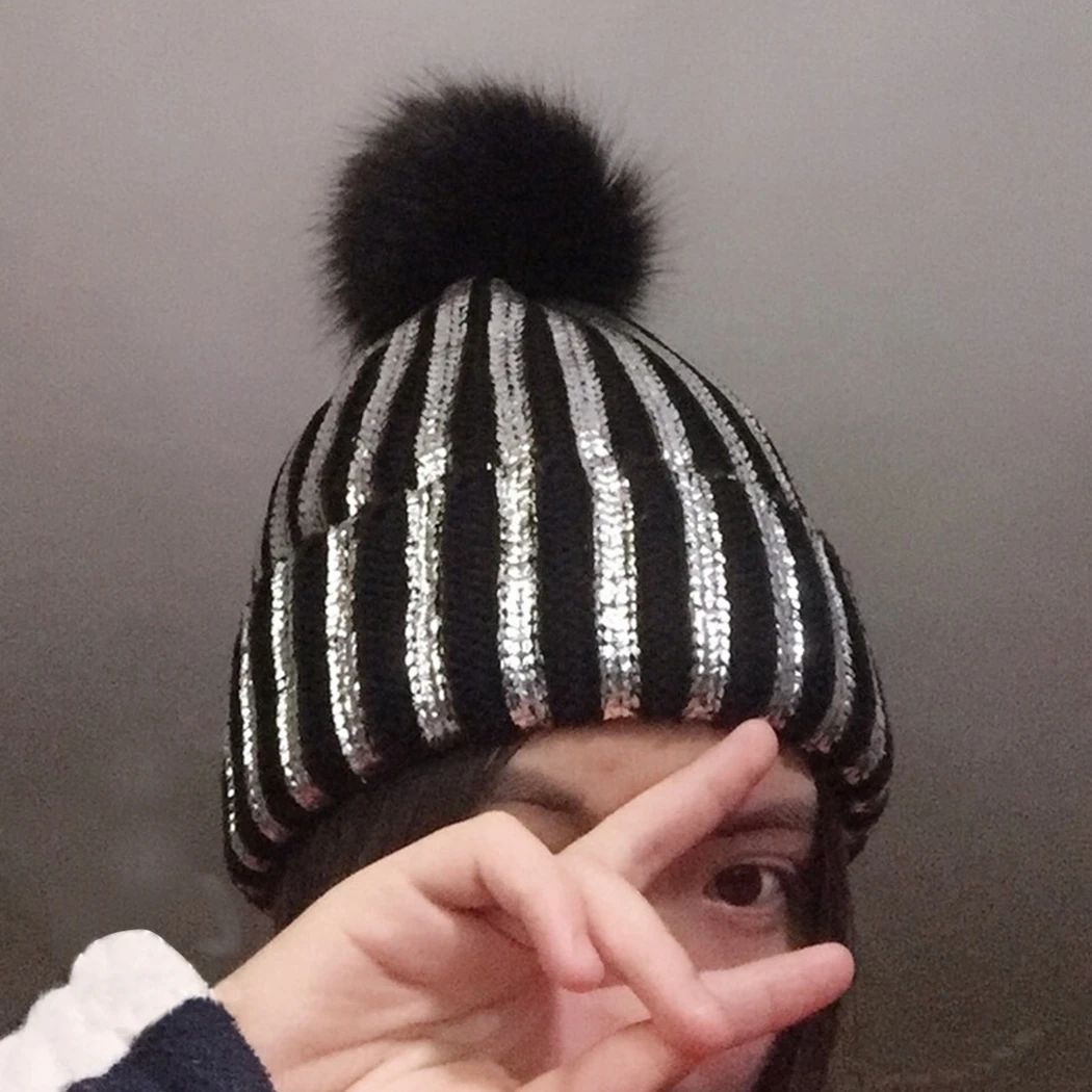 Новый Головные уборы Skullies Beanies Зимние Для женщин теплую шапку Металлические