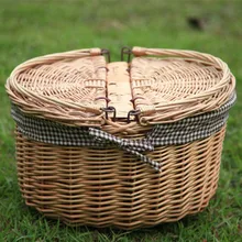 Cesta de Picnic de mimbre Vintage, cesta grande de Picnic, cesta de almacenamiento de frutas Vintage, cesta de Picnic de paja, cesta de cocina