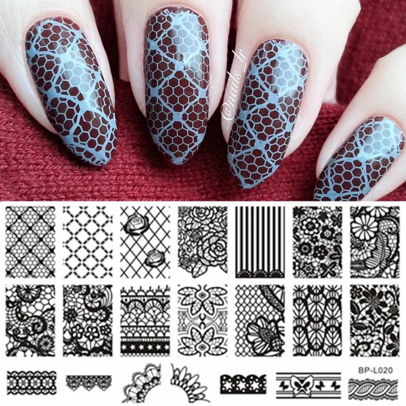 

BORN PRETTY Nail Stamping Plates Lace Flower Pattern Nail Art Stamp Image Template Manicure Stencils Nail Decoration BP-L020