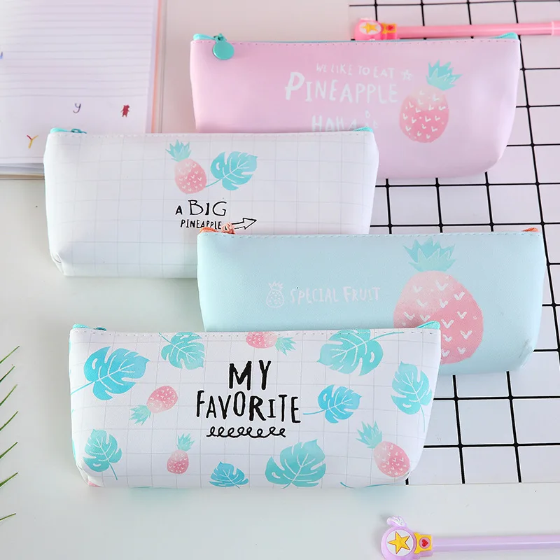 

12pc/lot creative Fruit pineapple PU pencil Cosmetic storage bag / cute pen bag/ cartoon stationery bag