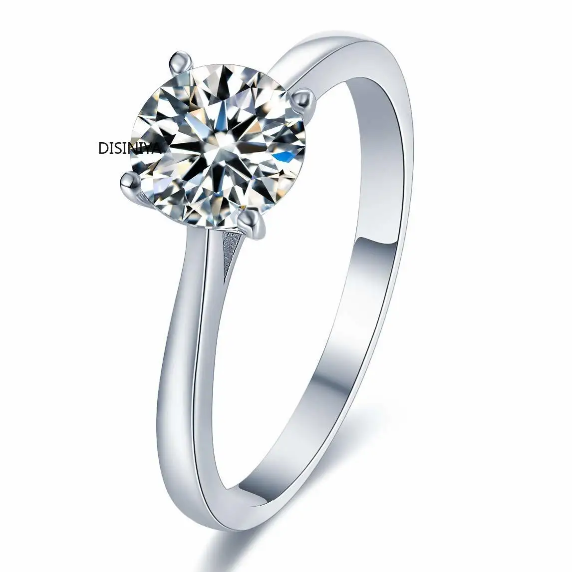 

925 Pure Silver Crystal Four-Claw Round 5-6mm CZ Engagement Promise Eternal Bride Ring Girl Free Gift Box