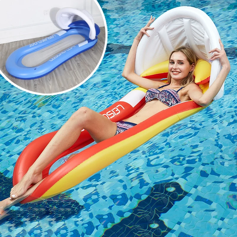 Best 160x90cm Inflatable Shed Sunshade Floating Bed PVC Collapsible Recliner Outdoor Water Hammock Swimming Pool Inflatable Floating
