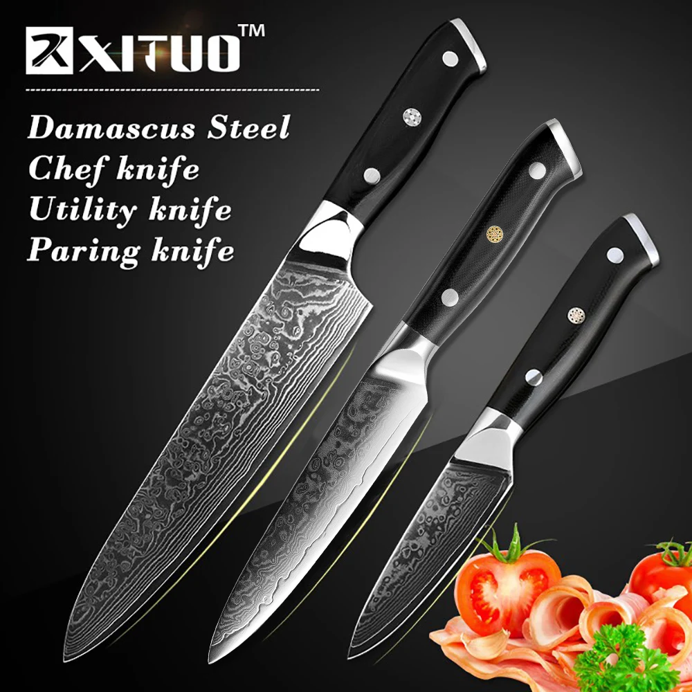  XITUO 3 Pcs Utility Kitchen Knife Sets High Quality 67 Layer Japan VG10 Damascus Steel Chef Knife 8 - 32848409722