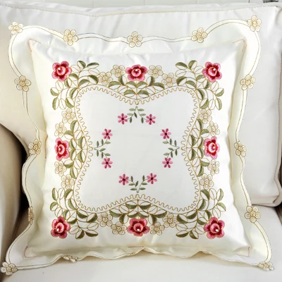 Атласный чехол для подушки с вышивкой, романтический цветочный свадебный декор, наволочка для подушки, декоративная наволочка для подушки, 45x45 см, кантри стиль - Цвет: C