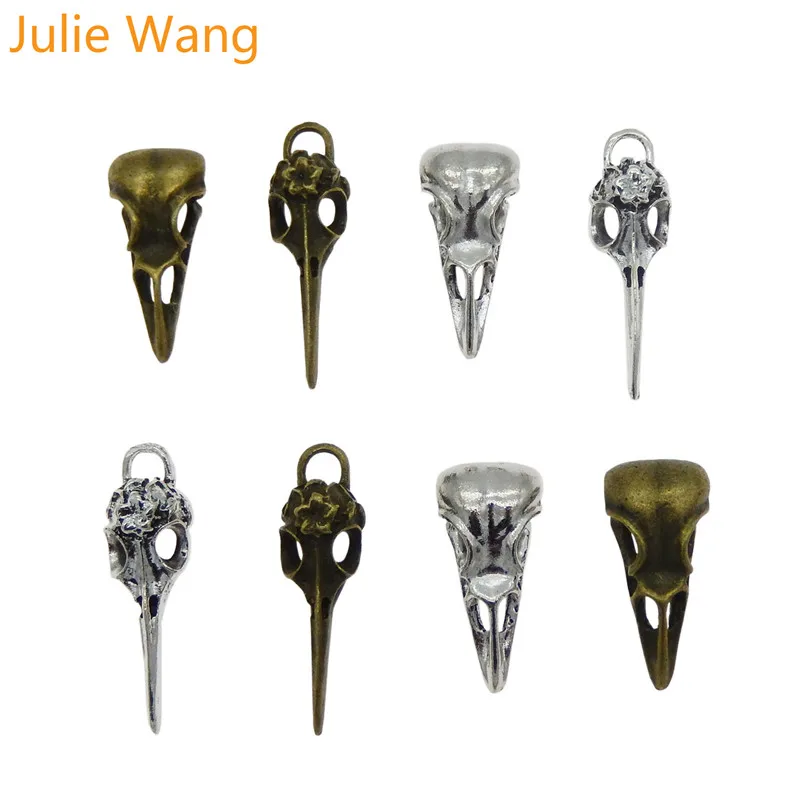 Julie Wang 4 шт. сплав Ворон Птица Череп клюв рот шармы смешанные антикварные цвета
