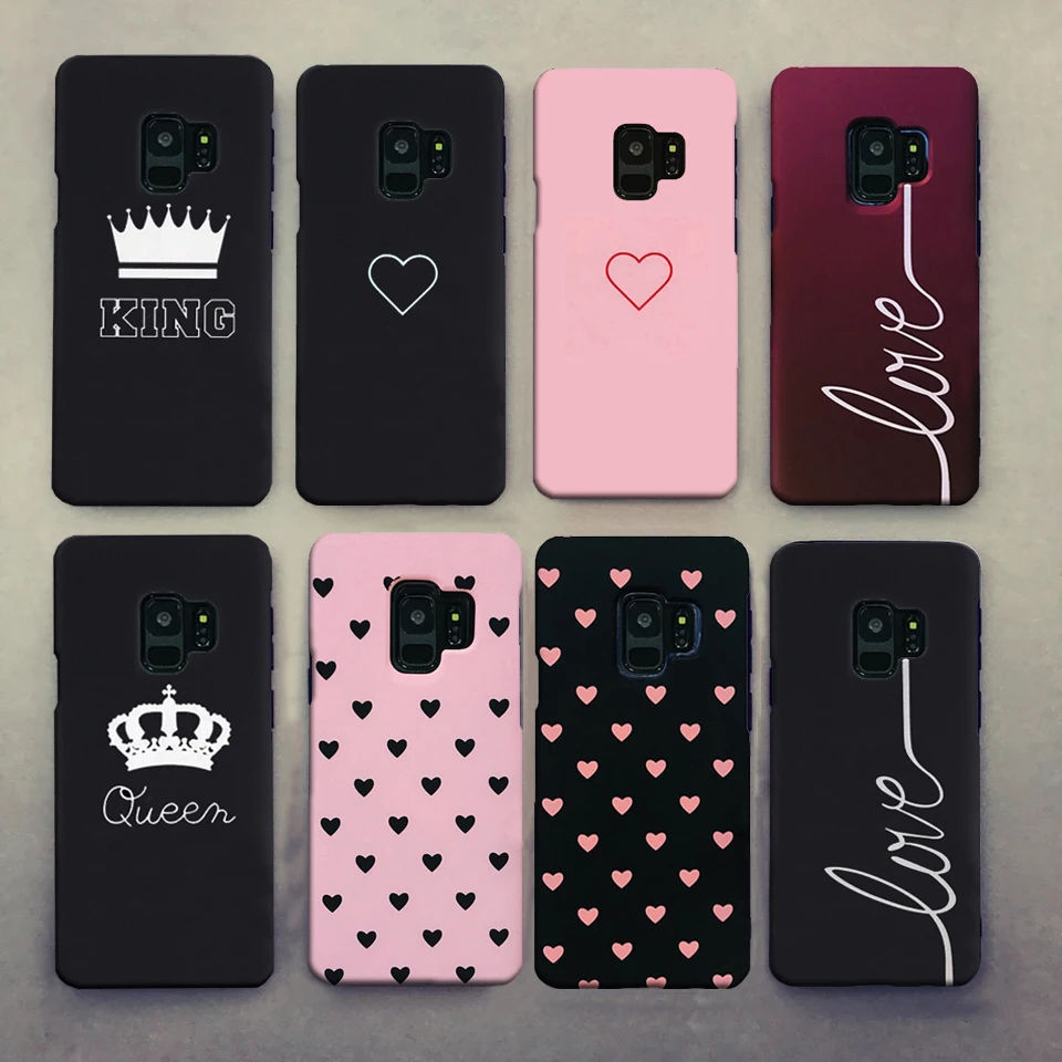 Для Samsung Galaxy S10 для S8 S9 Plus S8Plus S9Plus чехол жесткий телефона King Queen Love Heart черный