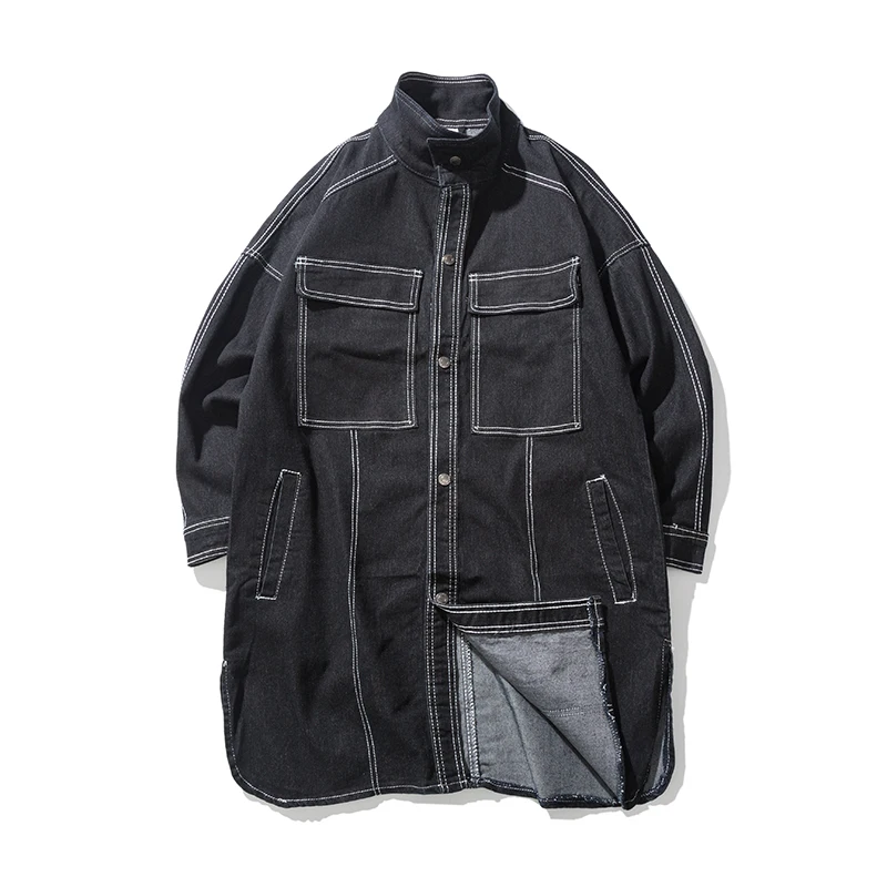 Mens Medium Long Black Oversize Denim Jacket Coat 2017 Brand New Male