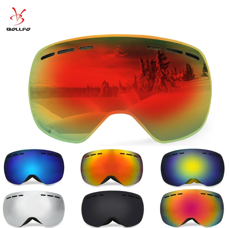 Double layers UV400 anti fog big frameless ski glasses skiing snow