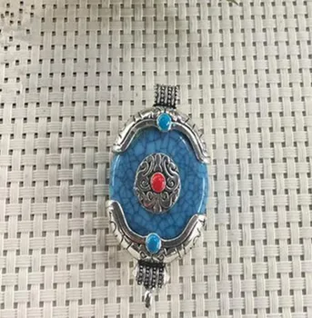 

Collection archaize Jade inlay silver Tibetan silver small pendant