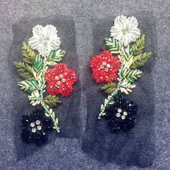 

flower mesh sequins Rhinestones bead brooch patches applique embroidered fabric sew on patch fashion clothing decoration patch