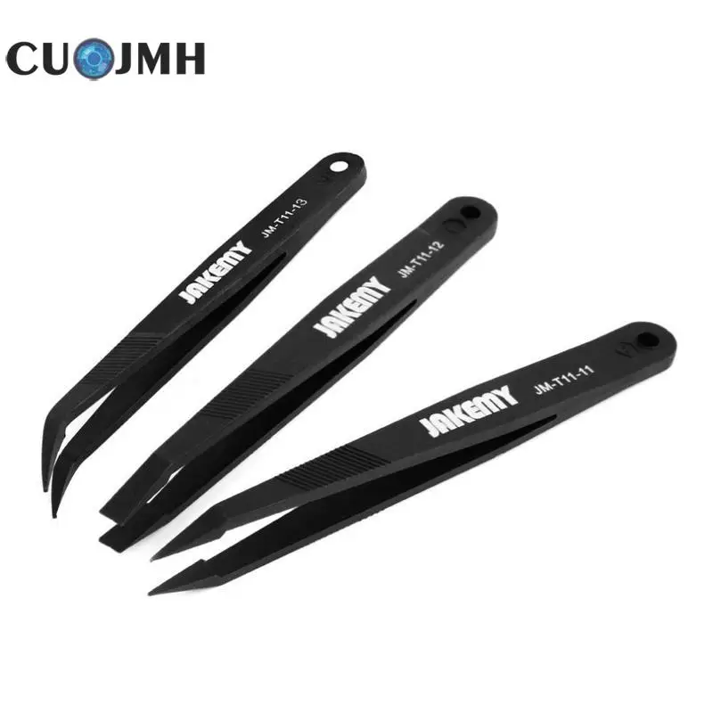 

1 Set Anti-static Tweezers Black Antistatic Tool Personal Protection Repair Kit With Straight Tweezers Bent Tweezers