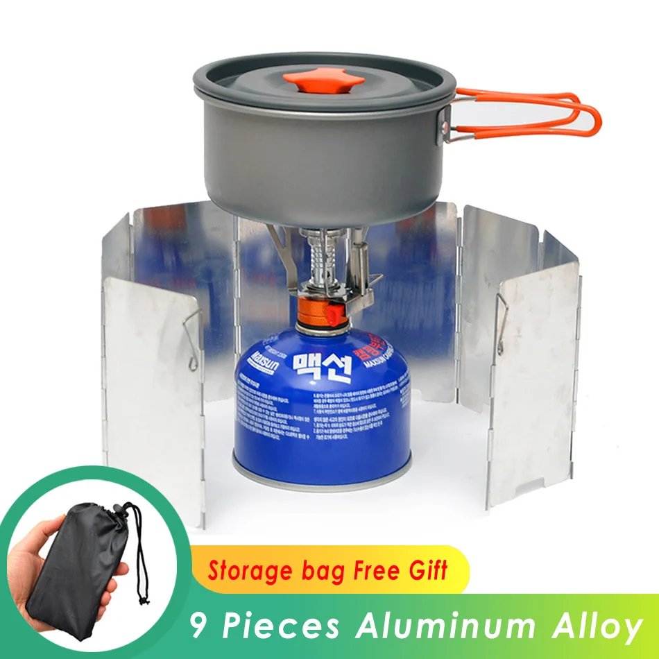 Camping Wind Shield Stove Gas 9 Pieces Windshield Windscreen Outdoor