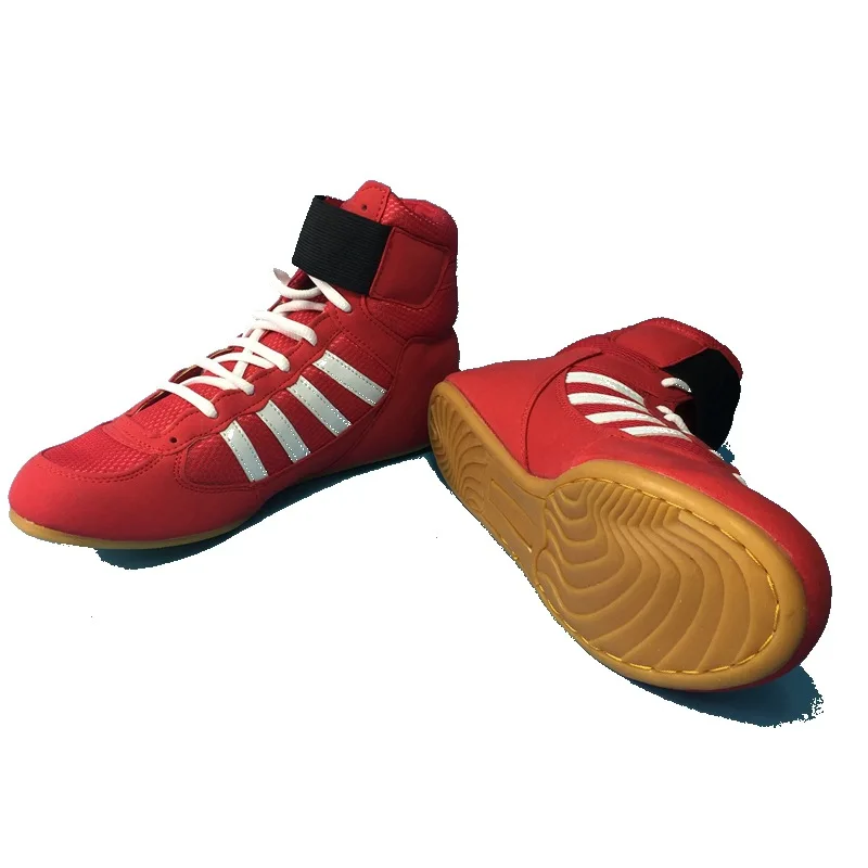 Высококачественная борцовская обувь для мужчин и женщин, тренировочная обувь, дышащие высокие кроссовки, профессиональная боксерская обувь, D0766 - Цвет: Красный
